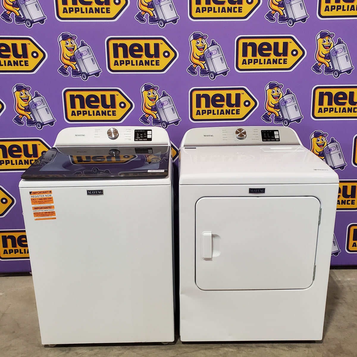 Maytag Top Load 4.8 cu ft Washer with Deep Fill and Slow-Close Glass Lid MVW6200KW - Scratch & Dent (Minor) and Maytag 7.0 cu ft Electric Dryer with Moisture Sensing and Quick Dry Cycle 16213 - MED6200KW - Scratch & Dent (Moderate)