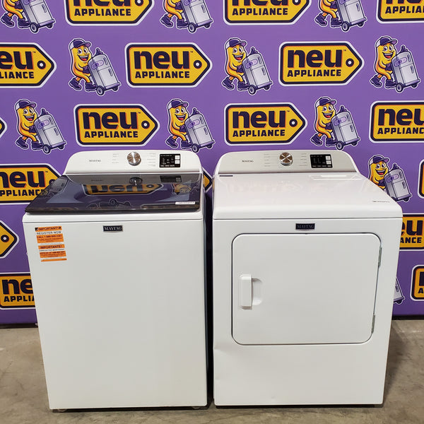 Maytag Top Load 4.8 cu ft Washer with Deep Fill and Slow-Close Glass Lid MVW6200KW - Scratch & Dent (Minor) and Maytag 7.0 cu ft Electric Dryer with Moisture Sensing and Quick Dry Cycle 16213 - MED6200KW - Scratch & Dent (Moderate)