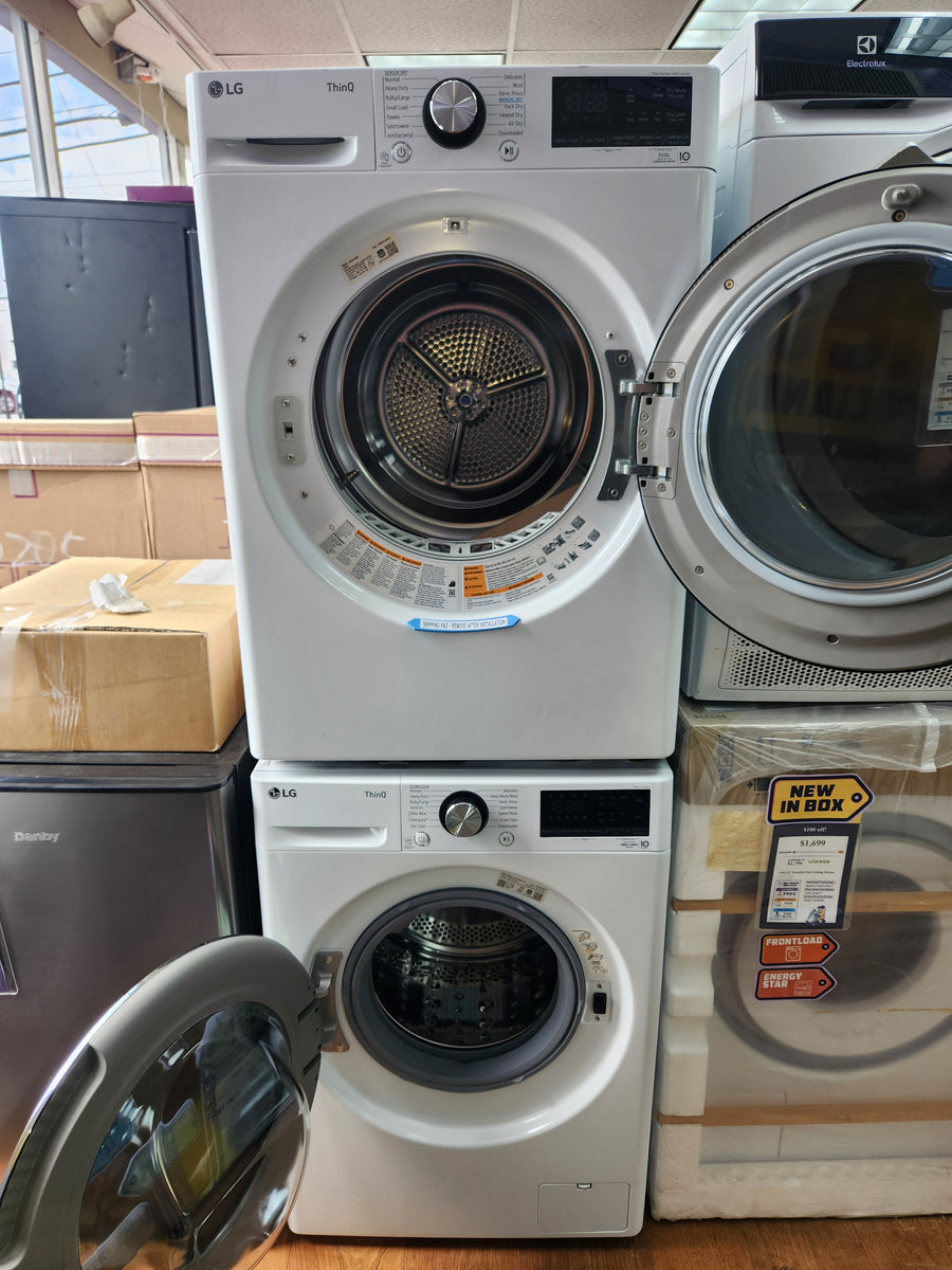 LG 2.4 cu.ft. Compact Front Load Washer with Built-In Intelligence WM1455HWA - Open Box and LG 4.2 cu.ft. Smart wi-fi Enabled Compact Front Load Dryer with Dual Inverter HeatPump™ Technology 16214 - DLHC1455W - Scratch & Dent (Minor)