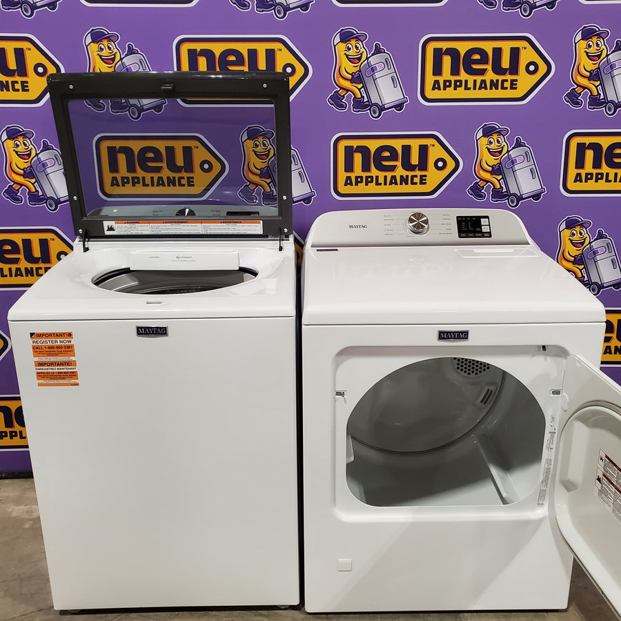 Maytag Top Load 4.8 cu ft Washer with Deep Fill and Slow-Close Glass Lid MVW6200KW - Scratch & Dent (Moderate) and Maytag 7.0 cu. ft Top Load Gas Dryer with Moisture Sensing 16219 - MGD6200KW - Scratch and Dent (Minor)