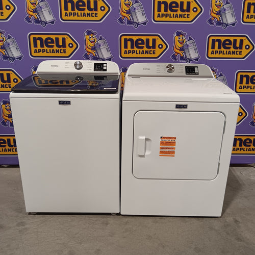 Pictures of Maytag Top Load 4.8 cu ft Washer with Deep Fill and Slow-Close Glass Lid MVW6200KW - Scratch & Dent (Moderate) and Maytag 7.0 cu. ft Top Load Gas Dryer with Moisture Sensing 16227 - MGD6200KW - Scratch and Dent (Minor) - Neu Appliance Outlet - Discount Appliance Outlet in Austin, Tx