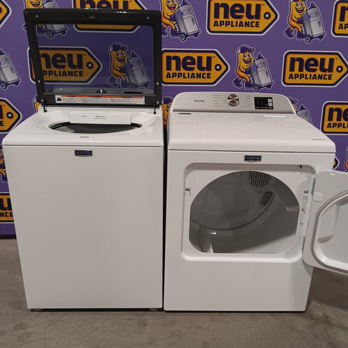 Pictures of Maytag Top Load 4.8 cu ft Washer with Deep Fill and Slow-Close Glass Lid MVW6200KW - Scratch & Dent (Moderate) and Maytag 7.0 cu. ft Top Load Gas Dryer with Moisture Sensing 16227 - MGD6200KW - Scratch and Dent (Minor) - Neu Appliance Outlet - Discount Appliance Outlet in Austin, Tx