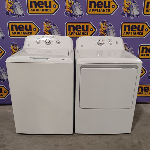 GE® 3.8 cu. ft. Capacity Washer with Stainless Steel Basket in White GTW330ASKWW - Scratch & Dent (Moderate) and GE® 7.2 cu. ft. Capacity Aluminized Alloy Drum Electric Dryer 16228 - GTD33EASKWW - Scratch & Dent (Minor)