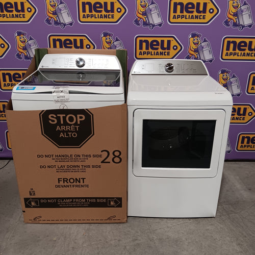 Pictures of GE Profile™ ENERGY STAR® 5.0 cu. ft. Capacity Washer with Smarter Wash Technology PTW600BSRWS - New in Box and GE Profile™ ENERGY STAR® 7.4 cu. ft. Capacity Electric Dryer with Sanitize Cycle 16229 - PTD60EBSRWS - Scratch & Dent (Moderate) - Neu Appliance Outlet - Discount Appliance Outlet in Austin, Tx