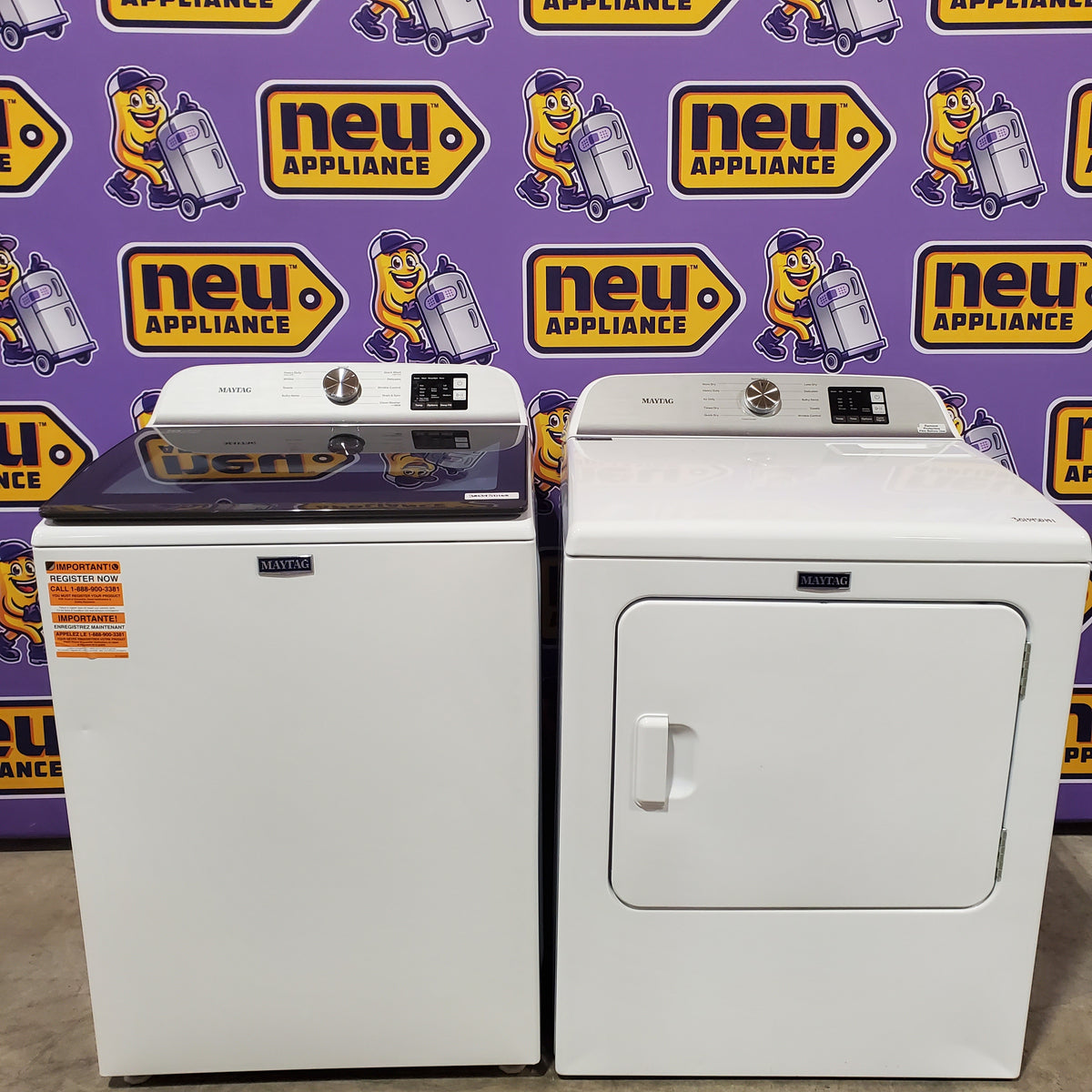 Maytag Top Load 4.8 cu ft Washer with Deep Fill and Slow-Close Glass Lid MVW6200KW - Scratch & Dent (Minor) and Maytag 7.0 cu ft Electric Dryer with Moisture Sensing and Quick Dry Cycle 16244 - MED6200KW - Scratch & Dent (Minor)