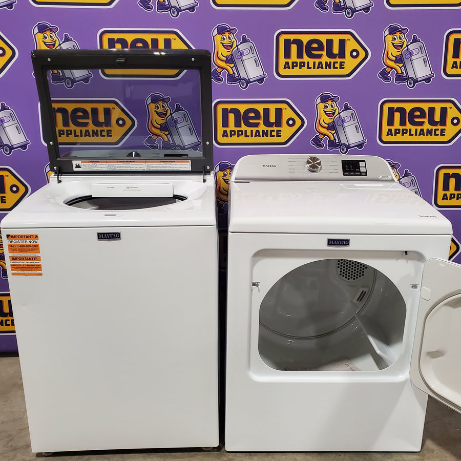 Maytag Top Load 4.8 cu ft Washer with Deep Fill and Slow-Close Glass Lid MVW6200KW - Scratch & Dent (Minor) and Maytag 7.0 cu ft Electric Dryer with Moisture Sensing and Quick Dry Cycle 16244 - MED6200KW - Scratch & Dent (Minor)