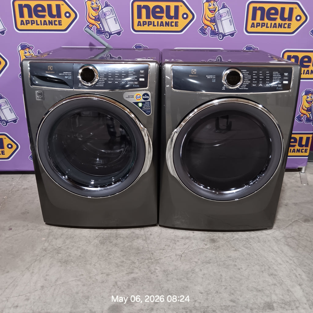Pictures of Electrolux Titanium Front Load 600 Series 4.5 Cu. Ft. Washer with Smartboost ELFW7637AT - Scratch & Dent (Minor) and Electrolux 8 cu. ft. vented Front Load Stackable 600 Series Electric Dryer in Titanium with LuxCare Dry 16245 - ELFE7637AT - Open Box - Neu Appliance Outlet - Discount Appliance Outlet in Austin, Tx