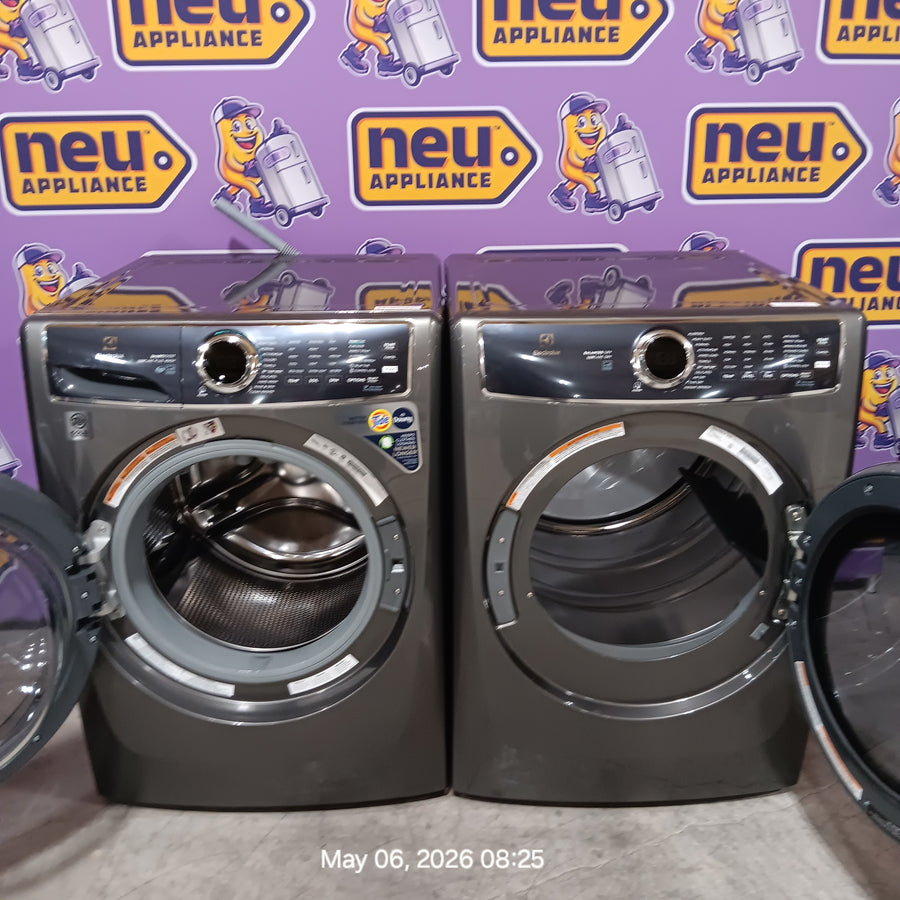 Electrolux Titanium Front Load 600 Series 4.5 Cu. Ft. Washer with Smartboost ELFW7637AT - Scratch & Dent (Minor) and Electrolux 8 cu. ft. vented Front Load Stackable 600 Series Electric Dryer in Titanium with LuxCare Dry 16245 - ELFE7637AT - Open Box