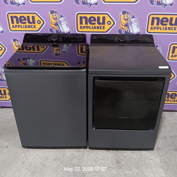 LG 5.3 cu. ft. Smart Top Load Washer with 4-Way® Agitator and AI Sensing EasyUnload™ WT8405CB - Scratch & Dent (Minor) and LG 7.3 cu. ft. Rear Control Electric Dryer with LG EasyLoad™ Door and AI Sensing 16250 - DLE8400BE - Scratch & Dent (Minor)