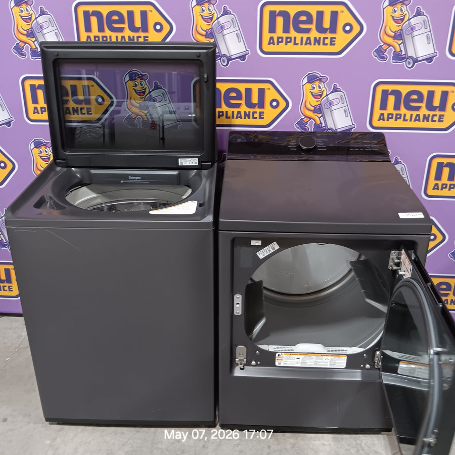 LG 5.3 cu. ft. Smart Top Load Washer with 4-Way® Agitator and AI Sensing EasyUnload™ WT8405CB - Scratch & Dent (Minor) and LG 7.3 cu. ft. Rear Control Electric Dryer with LG EasyLoad™ Door and AI Sensing 16250 - DLE8400BE - Scratch & Dent (Minor)