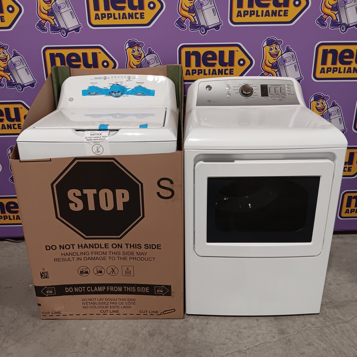 GE Top Load 4.0 Cu. Ft. Capacity Washer with Stainless Steel Wash Basket GTW325ASWWW - New in Box and GE ENERGY STAR 7.4 cu. ft. Capacity Aluminized Alloy Drum Electric Dryer with Sensor Dry 16254 - GTD65EBSJWS - Certified Refurbished