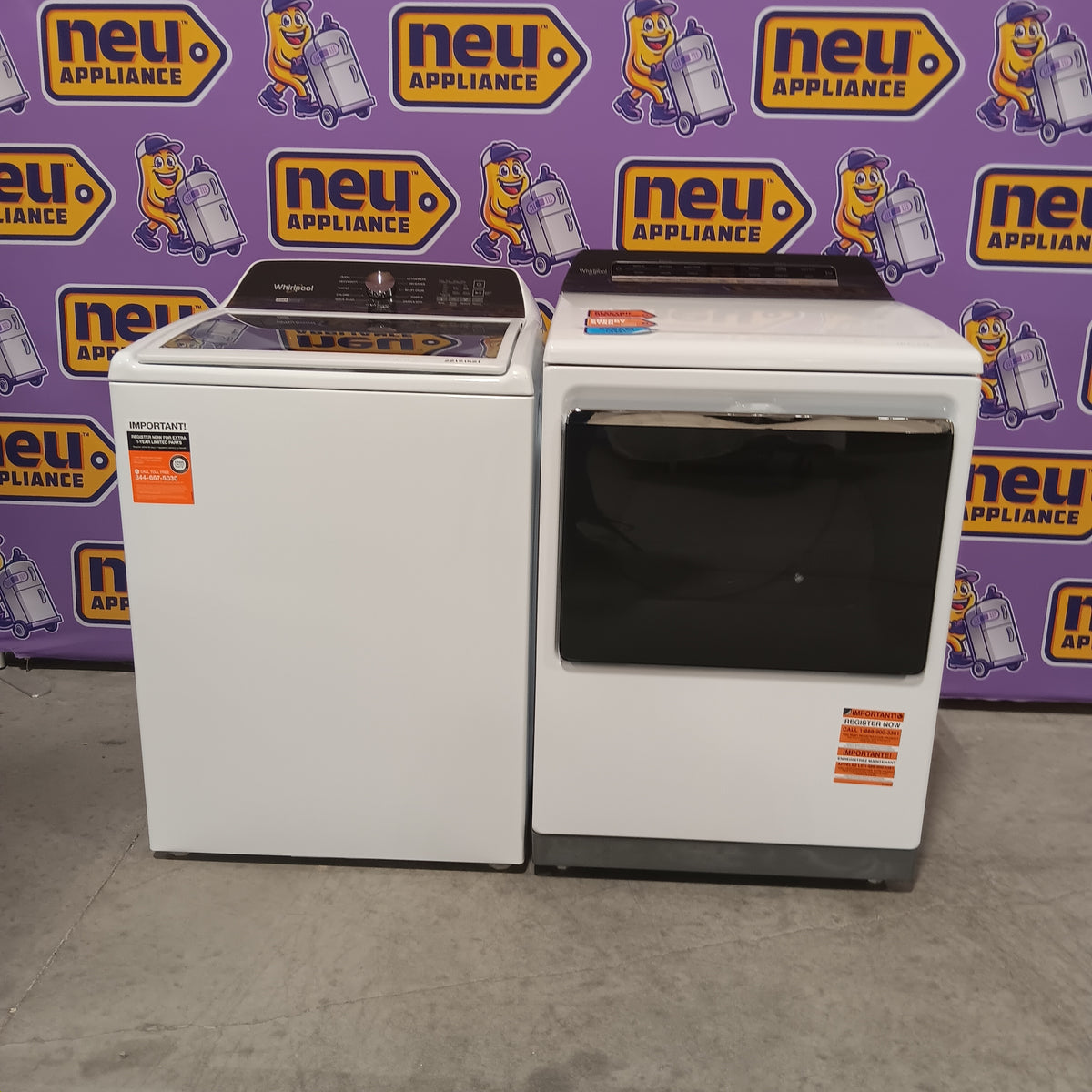 Whirlpool Top Load 4.7 Cu. Ft. Washer with 2-in-1 Removable Agitator in White WTW5057LW - Open Box and Whirlpool 7.4 cu. ft. White Electric Dryer with Steam and Advanced Moisture Sensing Technology, ENERGY STAR 16263 - WED8127LW - Scratch & Dent (Minor)