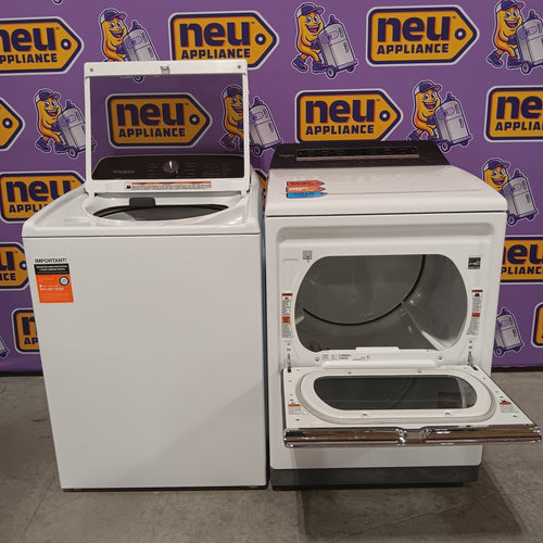 Whirlpool Top Load 4.7 Cu. Ft. Washer with 2-in-1 Removable Agitator in White WTW5057LW - Open Box and Whirlpool 7.4 cu. ft. White Electric Dryer with Steam and Advanced Moisture Sensing Technology, ENERGY STAR 16263 - WED8127LW - Scratch & Dent (Minor)