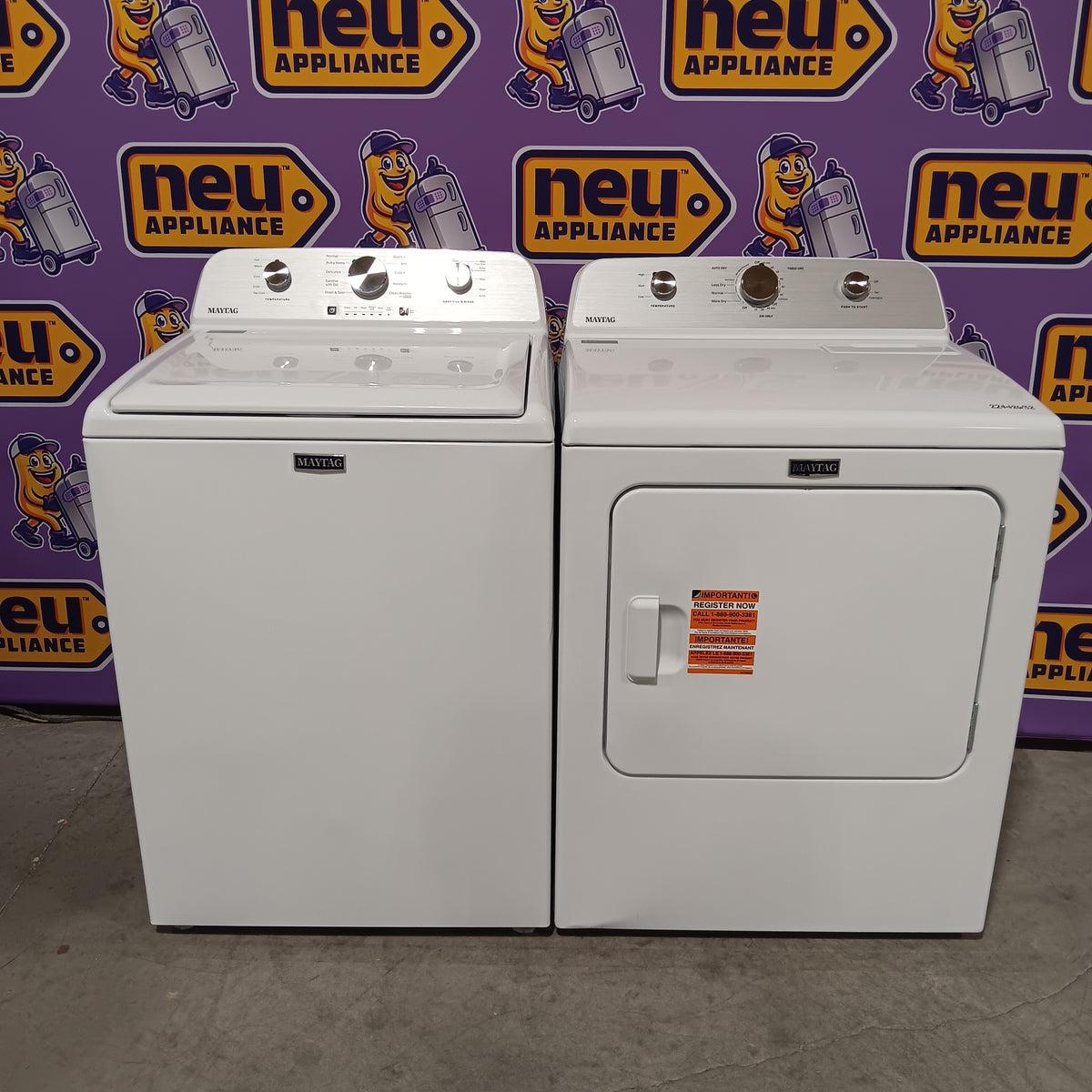 Maytag 4.2 Cu. Ft. Capacity Top Load Washer in White MTW4205SW - Scratch & Dent (Minor) and MayTag 7.0 cu. ft. Top Load Electric Wrinkle Prevent Dryer 16266 - MED4500MW - Scratch & Dent (Minor)