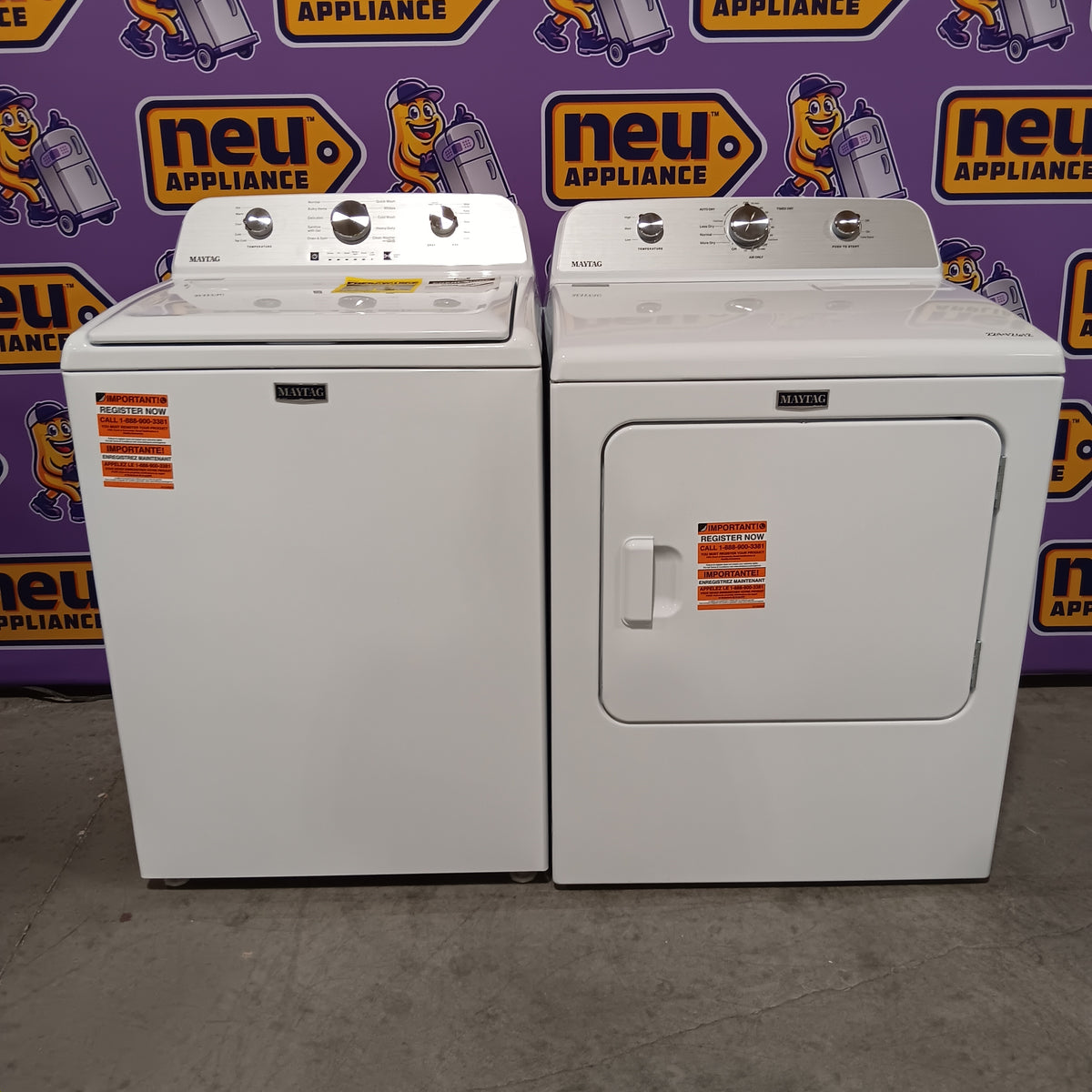 Maytag 4.2 Cu. Ft. Capacity Top Load Washer in White MTW4205SW - Scratch & Dent (Minor) and MayTag 7.0 cu. ft. Top Load Electric Wrinkle Prevent Dryer 16268 - MED4500MW - Open Box