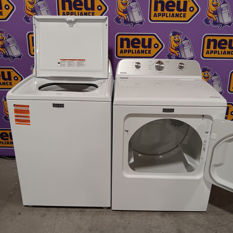 Maytag 4.2 Cu. Ft. Capacity Top Load Washer in White MTW4205SW - Scratch & Dent (Minor) and MayTag 7.0 cu. ft. Top Load Electric Wrinkle Prevent Dryer 16268 - MED4500MW - Open Box
