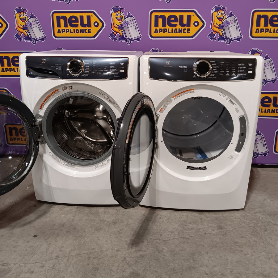 Electrolux 4.5 Cu.Ft. Stackable Front Load Washer with Steam and SmartBoost Wash System ELFW7637AW  - Open Box and Electrolux 8.0 Cu. Ft. Front Load Perfect Steam™ Gas Dryer with LuxCare® Dry and Instant Refresh ELFG7626BW - Scratch & Dent (Minor)