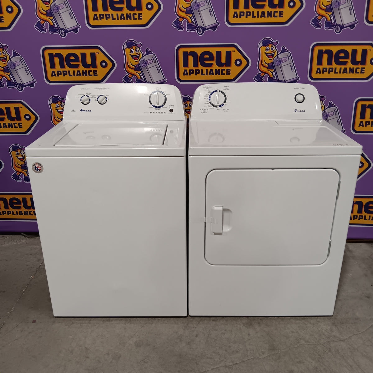 Amana Top Load 3.5 Cu. Ft. Washer with Dual Action Agitator, and Porcelain Tub NTW4516FW - Certified Refurbished and Amana 6.5 Cu. Ft. Electric Dryer with Wrinkle Shield Option and Automatic Dryness Control 16282 - NED4655EW - Scratch & Dent (Minor)
