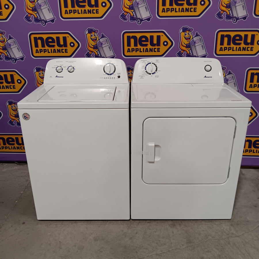 Amana Top Load 3.5 Cu. Ft. Washer with Dual Action Agitator, and Porcelain Tub NTW4516FW - Certified Refurbished and Amana 6.5 Cu. Ft. Electric Dryer with Wrinkle Shield Option and Automatic Dryness Control 16282 - NED4655EW - Scratch & Dent (Minor)