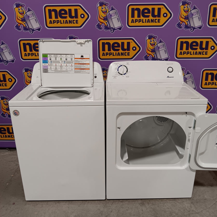 Amana Top Load 3.5 Cu. Ft. Washer with Dual Action Agitator, and Porcelain Tub NTW4516FW - Certified Refurbished and Amana 6.5 Cu. Ft. Electric Dryer with Wrinkle Shield Option and Automatic Dryness Control 16282 - NED4655EW - Scratch & Dent (Minor)