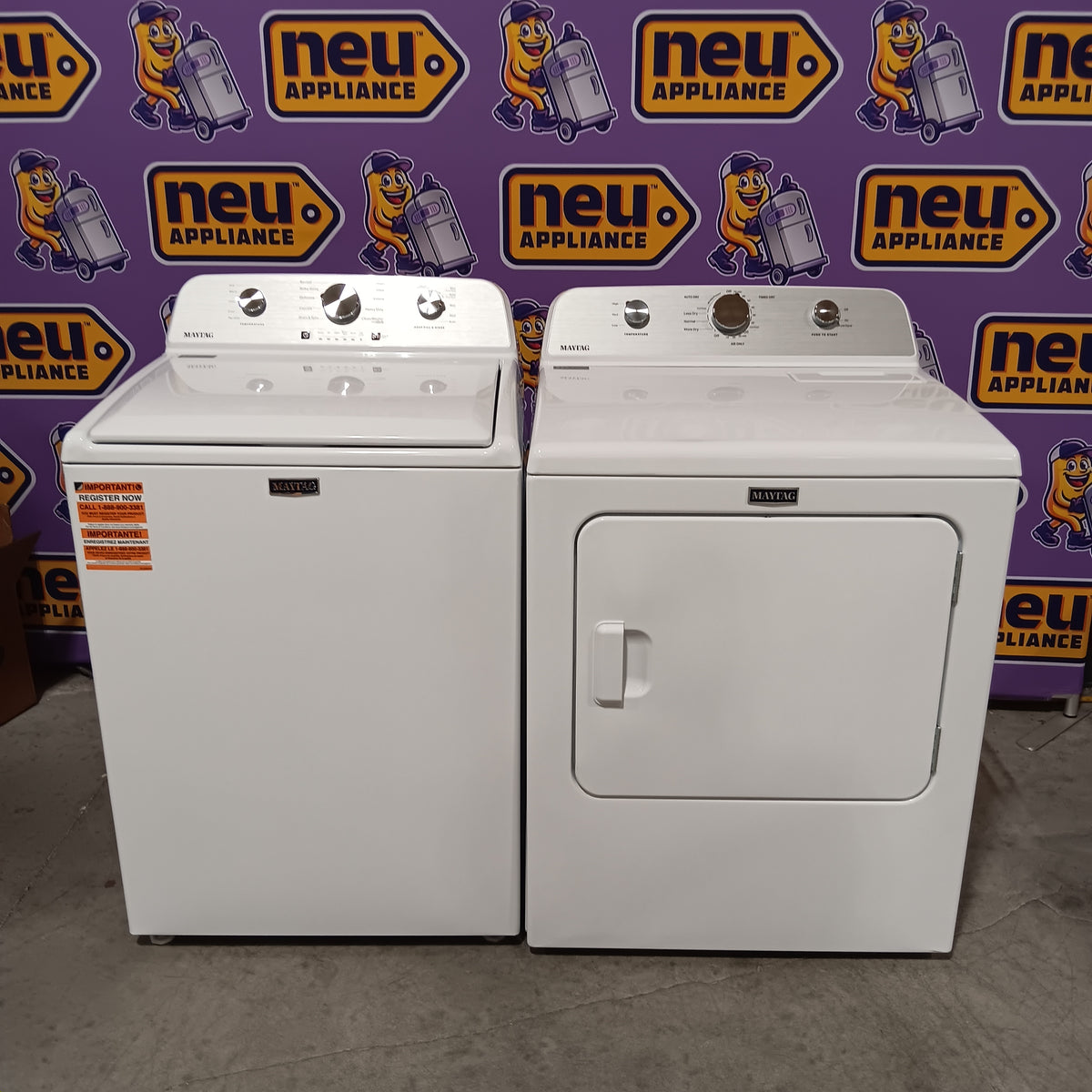 Maytag 4.5 cu. ft. Capacity Top Load Washer with Power™ Agitator and Deep Fill MVW4505MW - Scratch & Dent (Minor) and Maytag 7.0 cu. ft. Capacity Top Load Electric Wrinkle Prevent Dryer 16284 - MED4500MW - Open Box