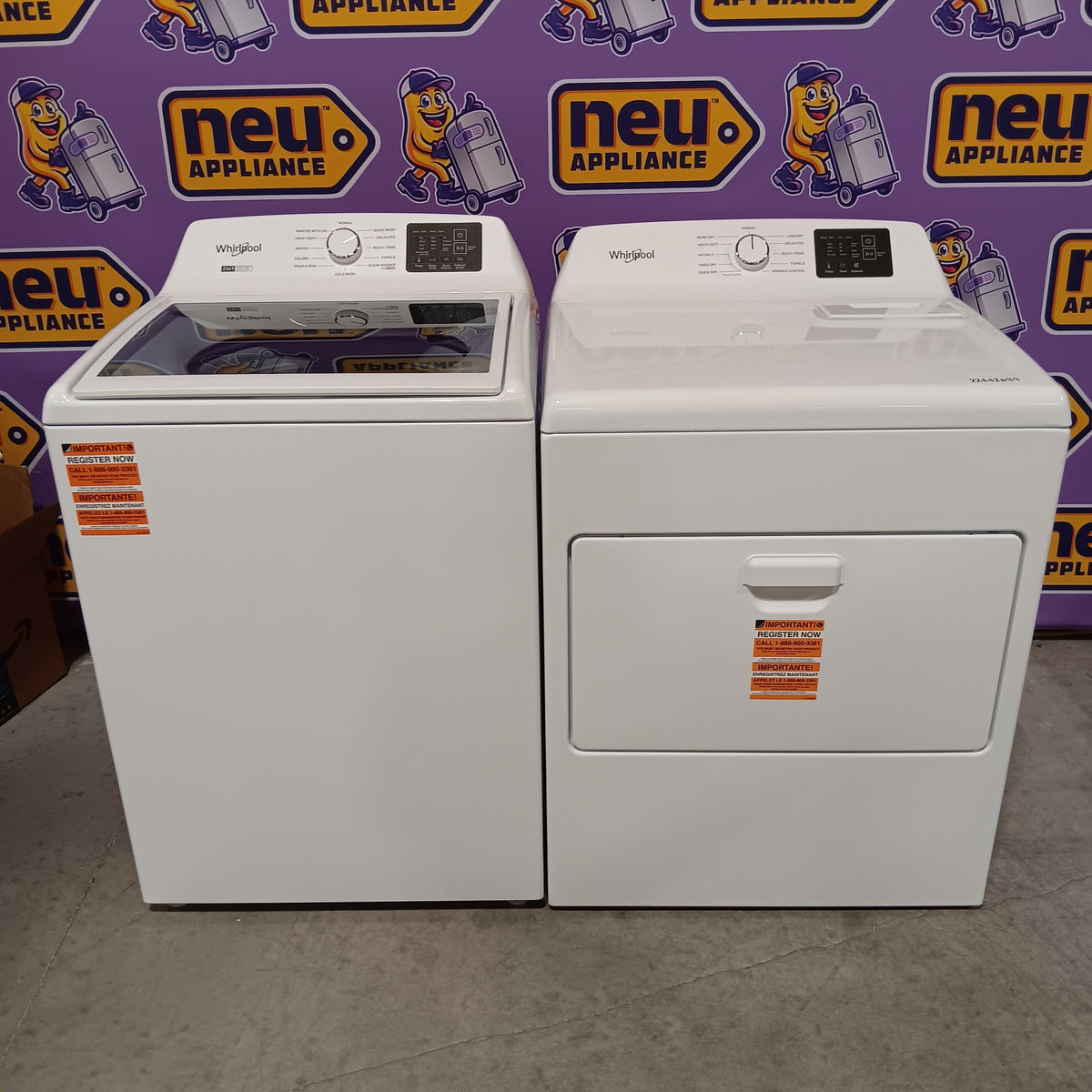 Whirlpool 4.2-4.3 Cu. Ft. Top Load Washer with 2-in-1 Removable Agitator and Soft Close Glass Lid WTW4307SW - Scratch & Dent (Minor) and Whirlpool 7.0 cu. ft. Electric Dryer with Adaptive Dry and Wrinkle Shield™ Option 16285 - WED4307SW - Open Box