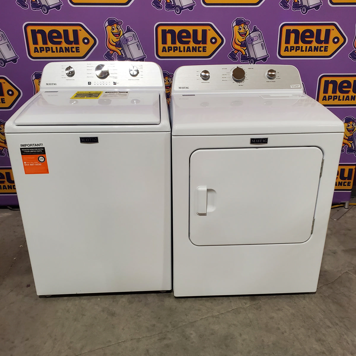 Maytag 4.5 cu. ft. Capacity Top Load Washer with Power™ Agitator and Deep Fill MVW4505MW - Open Box and Maytag 7.0 cu. ft. Capacity Top Load Electric Wrinkle Prevent Dryer 16288 - MED4500MW - Open Box