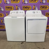 GE 4.5 cu. ft. Capacity Washer with Stainless Steel Basket in White GTW465ASNWW - Certified Refurbished and GE White Electric 6.2 Cu. Ft. Capacity Dryer with Shallow Depth and Up to 120 Ft. Venting Capability 16289 - GTD45EASJWS - Open Box