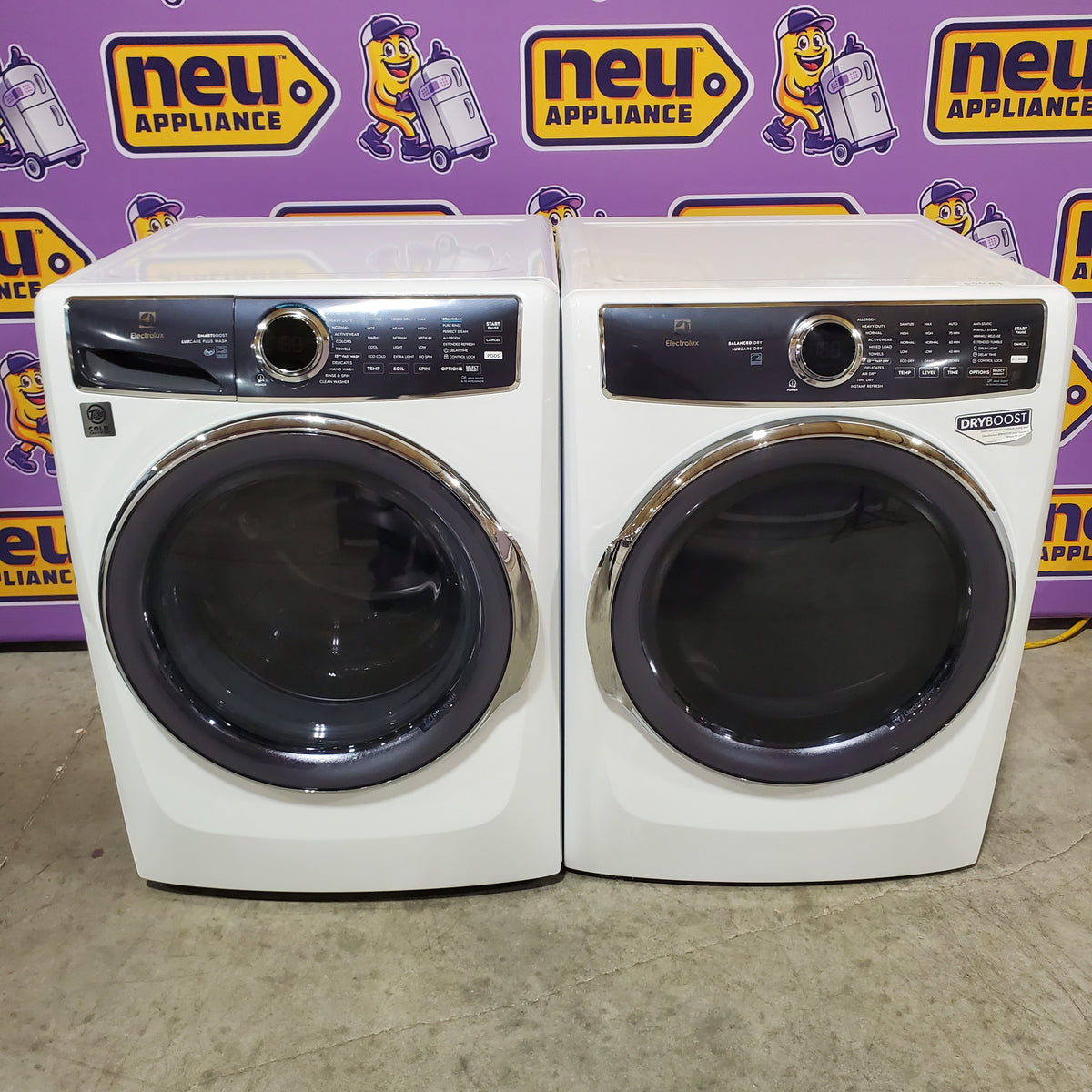 Electrolux 4.5 Cu.Ft. Stackable Front Load Washer with Steam and SmartBoost Wash System ELFW7637AW - Scratch & Dent (Moderate) and Electrolux 8.0 cu. ft. Front Load Electric Dryer with Perfect Steam ELFE7637AW - Scratch & Dent (Minor)
