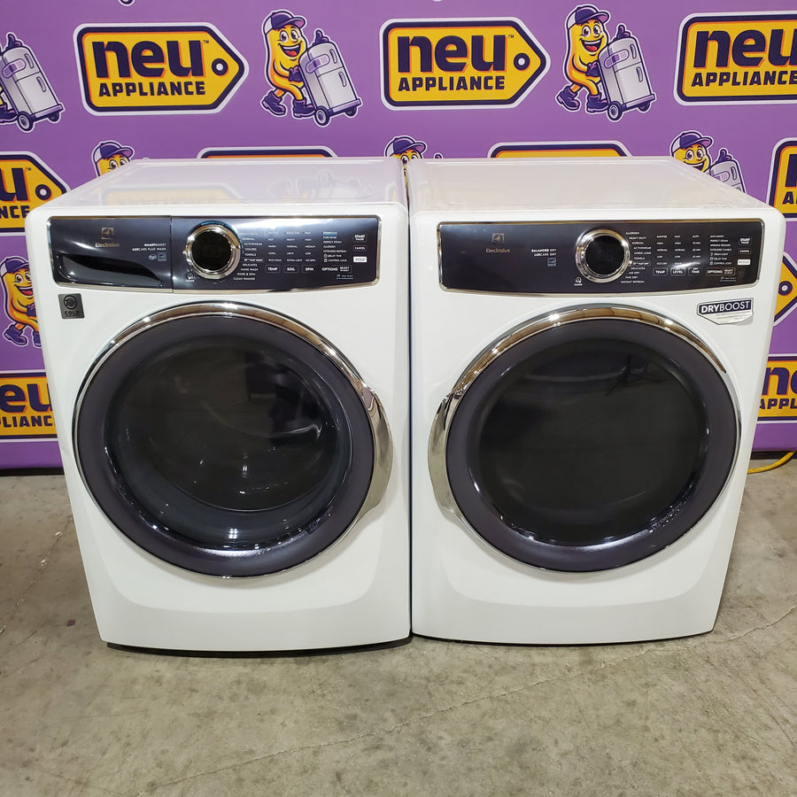 Electrolux 4.5 Cu.Ft. Stackable Front Load Washer with Steam and SmartBoost Wash System ELFW7637AW - Scratch & Dent (Moderate) and Electrolux 8.0 cu. ft. Front Load Electric Dryer with Perfect Steam 16295 - ELFE7637AW - Scratch & Dent (Minor)