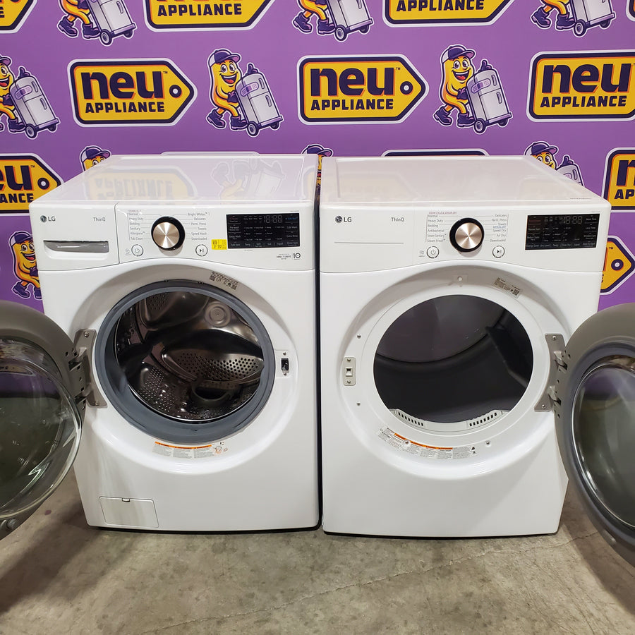 LG 4.5 cu. ft. Front Load Washer with Steam and Built-In Intelligence in White WM4000HWA - Scratch & Dent (Moderate) and LG 7.4 cu. ft. Front Load Electric Dryer with TurboSteam and Sensor Dry Technology in White 16296 - DLEX4000W - Scratch & Dent (Minor)