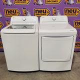 LG Top Load 4.1 Cu. Ft. Washer with TurboDrum Technology in White WT6105CW - Scratch & Dent (Moderate) and LG 7.3 Cu. Ft.  Electric Rear Control Ultra Large Capacity Dryer in White with Sensor Dry 16297 - DLE6100W - Open Box