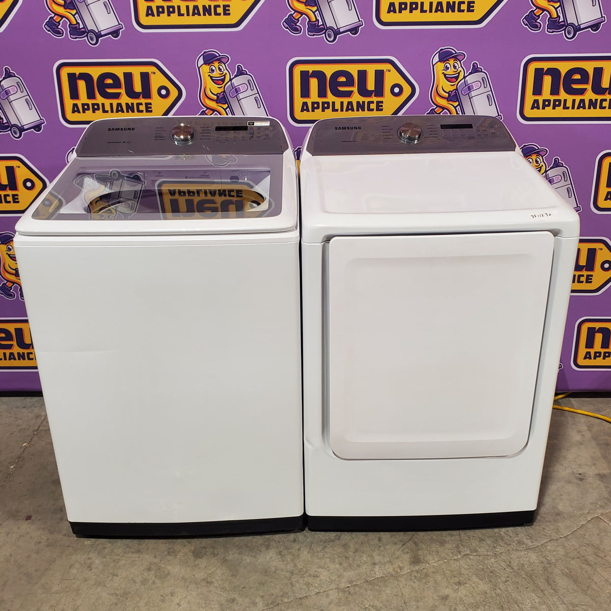 Samsung White Top Load 5.0 Cu. Ft. Washer with Active Water Jet WA50R5200AW - Certified Refurbished and Samsung White Electric 7.4 Cu. Ft. Dryer with Sensor Dry DVE50R5200W - Certified Refurbished