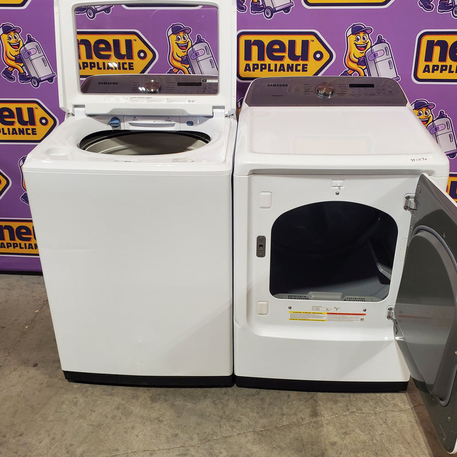 Samsung White Top Load 5.0 Cu. Ft. Washer with Active Water Jet WA50R5200AW - Certified Refurbished and Samsung White Electric 7.4 Cu. Ft. Dryer with Sensor Dry DVE50R5200W - Certified Refurbished