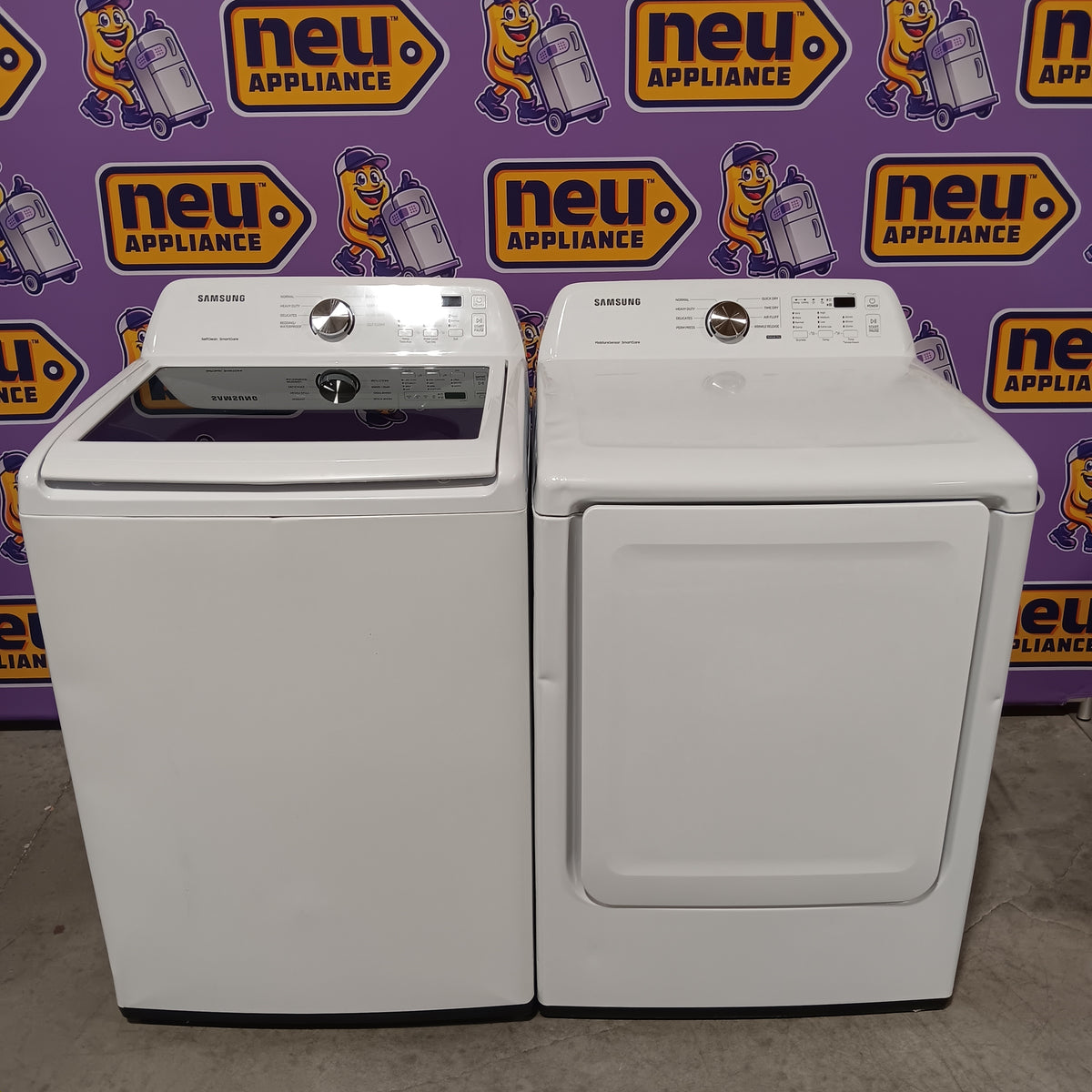Samsung 4.5 cu. ft. Top Load Washer with Vibration Reduction Technology+ in White WA45T3200AW - Certified Refurbished and Samsung 7.2 cu. ft. Electric Dryer with Sensor Dry in White DVE45T3200W - Certified Refurbished