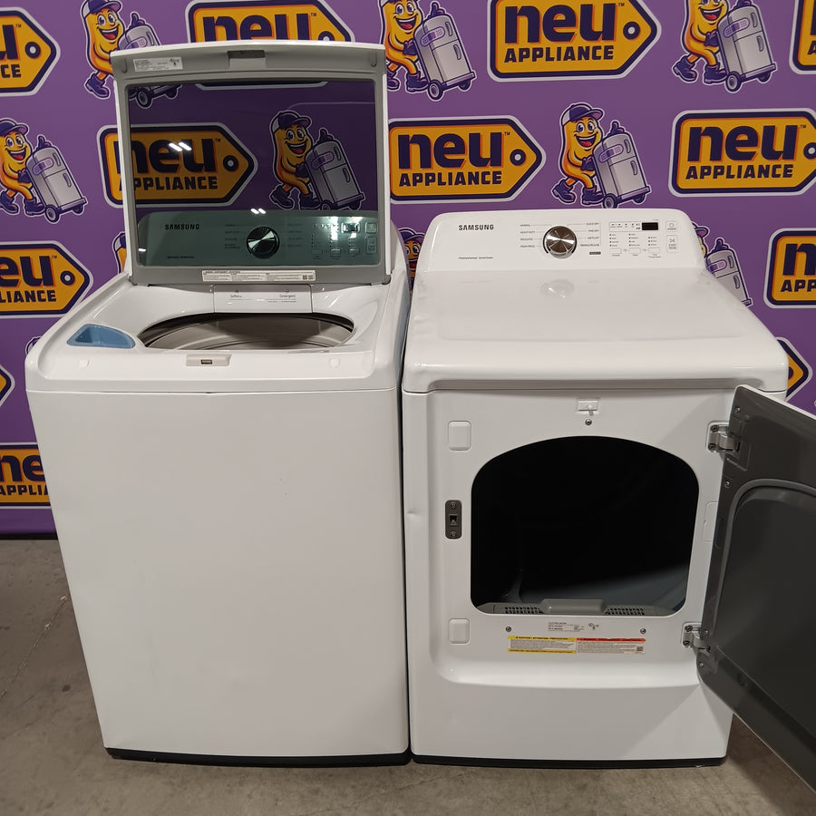 Samsung 4.5 cu. ft. Top Load Washer with Vibration Reduction Technology+ in White WA45T3200AW - Certified Refurbished and Samsung 7.2 cu. ft. Electric Dryer with Sensor Dry in White DVE45T3200W - Certified Refurbished