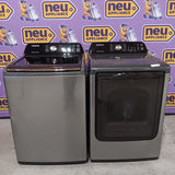 Samsung 4.5 cu. ft. Capacity Top Load Washer with Active WaterJet in Platinum WA45T3400AP - Certified Refurbished and Samsung 7.4 Cu. Ft. Gas Dryer with Sensor Dry in Platinum DVG45T3400P - Certified Refurbished