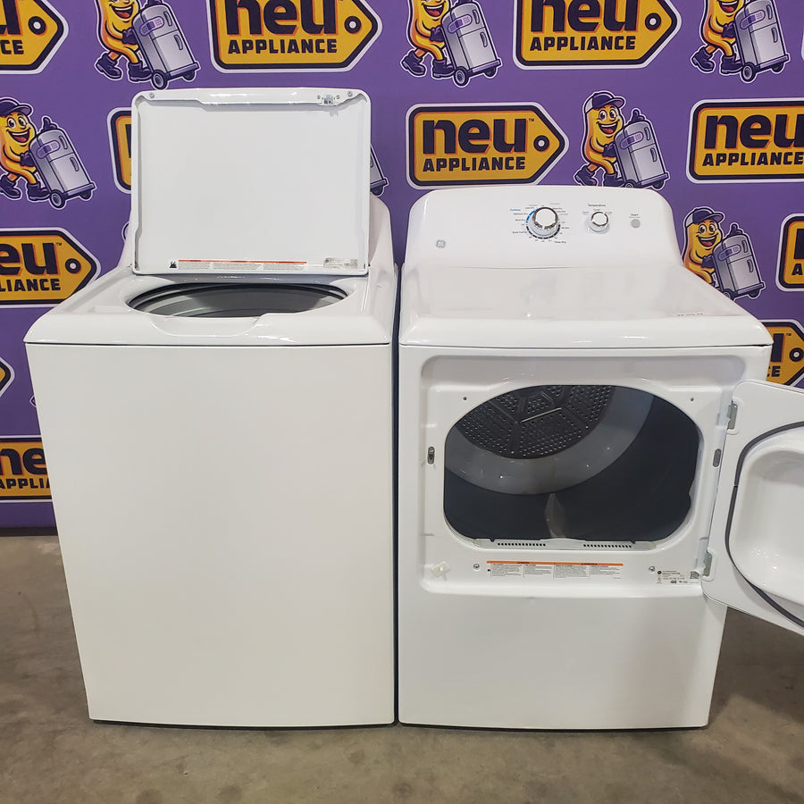 GE® 4.2 cu. ft. Capacity Washer with Stainless Steel Basket GTW335ASNWW - Certified Refurbished and GE 6.2 cu. ft. Capacity Electric Dryer with Up To 120 ft. Venting and Shallow Depth 16305 - GTD33EASKWW - Certified Refurbished