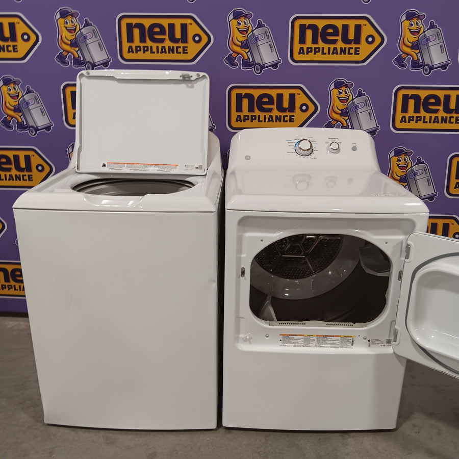 GE® 4.2 cu. ft. Capacity Washer with Stainless Steel Basket Certified Refurbished and GE 6.2 cu. ft. Capacity Electric Dryer with Up To 120 ft. Venting and Shallow Depth GTD33EASKWW - Certified Refurbished
