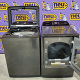 Samsung 5.0 cu. ft. Energy Star Top Load Washer with Active Water Jet in Black Stainless Steel WA50R5400AV - Certified Refurbished and Samsung Black Stainless Steel Electric 7.4 Cu. Ft. Dryer with Steam Sanitize DVE50R5400 - Certified Refurbished