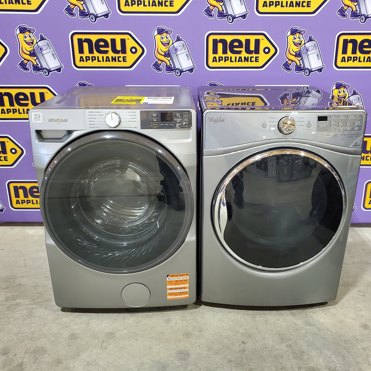 Whirlpool 4.5 cu. ft. Smart Front Load ENERGY STAR® Washer with FreshFlow™ Vent System WFW5720RR - Scratch & Dent (Minor) and Whirlpool 7.4 cu. ft. 240-Volt Stackable Electric Vented Dryer with Steam Refresh WED90HEFC - Certified Refurbished