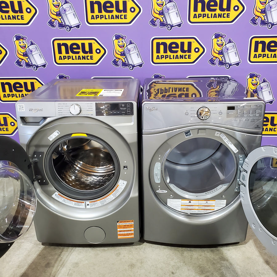 Whirlpool 4.5 cu. ft. Smart Front Load ENERGY STAR® Washer with FreshFlow™ Vent System WFW5720RR - Scratch & Dent (Minor) and Whirlpool 7.4 cu. ft. 240-Volt Stackable Electric Vented Dryer with Steam Refresh WED90HEFC - Certified Refurbished