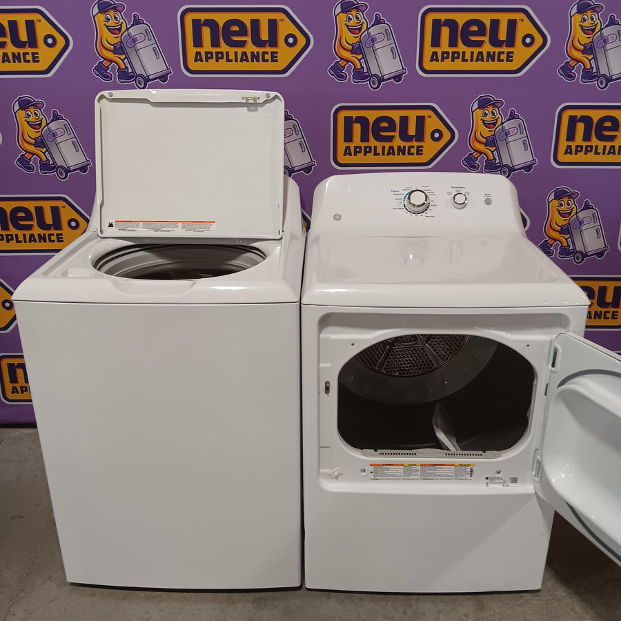 GE® 4.5 cu. ft. Capacity Washer with Stainless Steel Basket in White GTW465ASNWW - Certified Refurbished and GE® 7.2 cu. ft. Capacity Aluminized Alloy Drum Electric Dryer GTD33EASKWW - Certified Refurbished