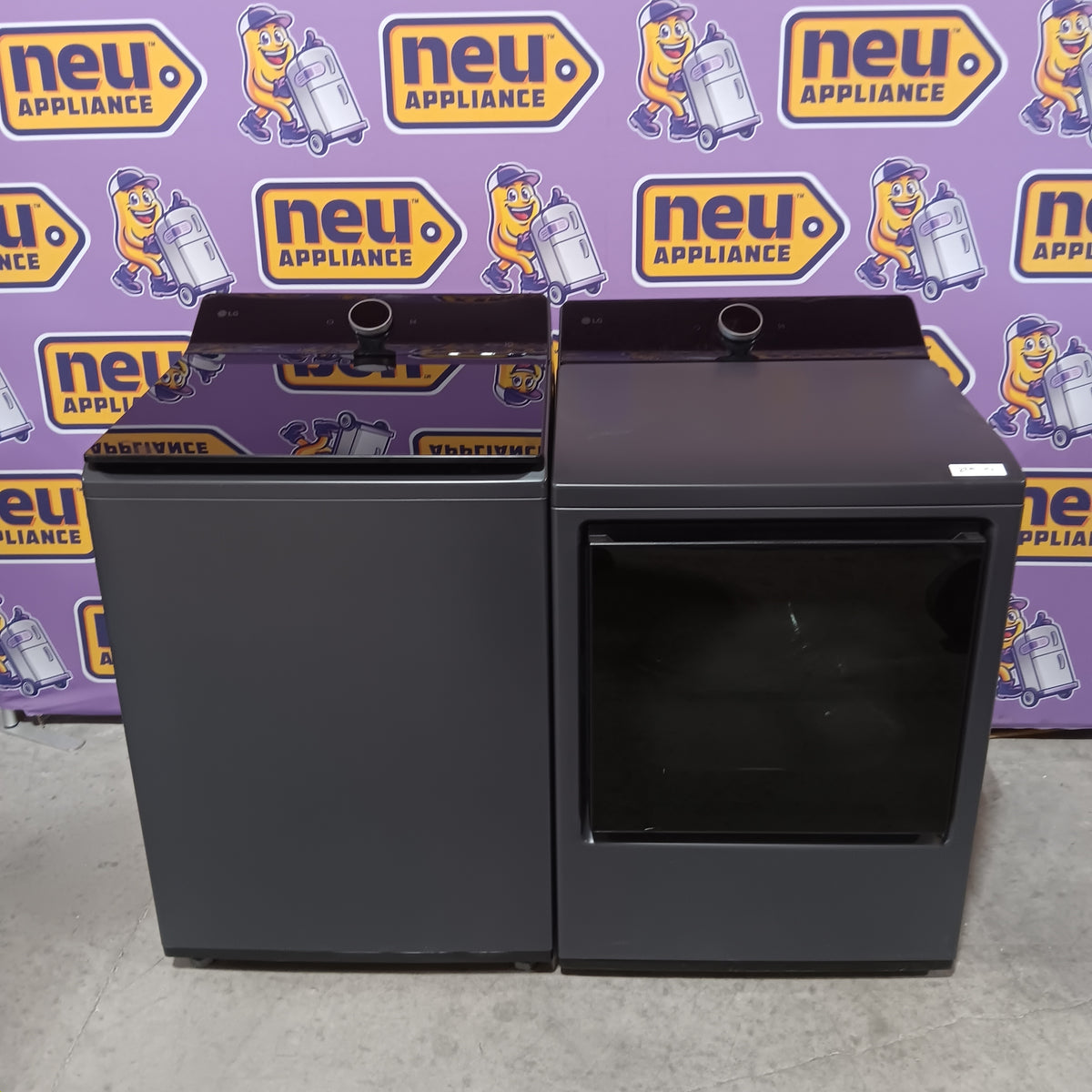 LG  5.5 Cu. Ft. High Efficiency Smart Top Load Washer with EasyUnload WT8600CB - Scratch & Dent (Minor) and LG 7.3 cu. ft. Ultra Large Capacity Rear Control Electric Dryer with LG EasyLoad™ Door and TurboSteam™ DLEX8600BE - Scratch & Dent (Minor)