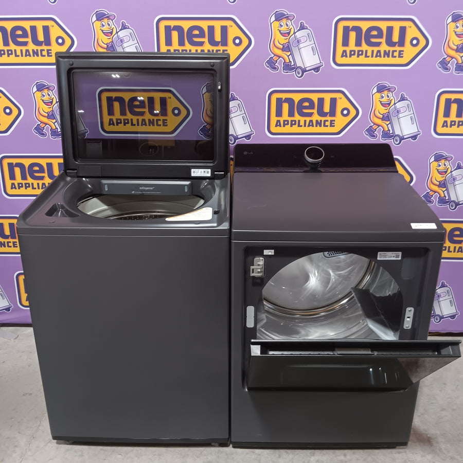 LG  5.5 Cu. Ft. High Efficiency Smart Top Load Washer with EasyUnload WT8600CB - Scratch & Dent (Minor) and LG 7.3 cu. ft. Ultra Large Capacity Rear Control Electric Dryer with LG EasyLoad™ Door and TurboSteam™ DLEX8600BE - Scratch & Dent (Minor)