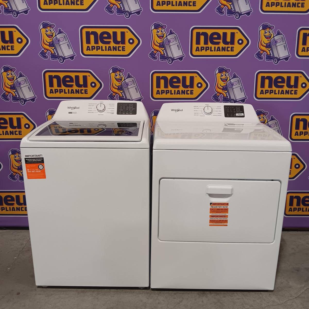 Whirlpool 4.2-4.3 Cu. Ft. Top Load Washer with 2-in-1 Removable Agitator and Soft Close Glass Lid WTW4307SW - Open Box and Whirlpool 7.0 cu. ft. Electric Dryer with Adaptive Dry and Wrinkle Shield™ Option WED4307SW - Open Box