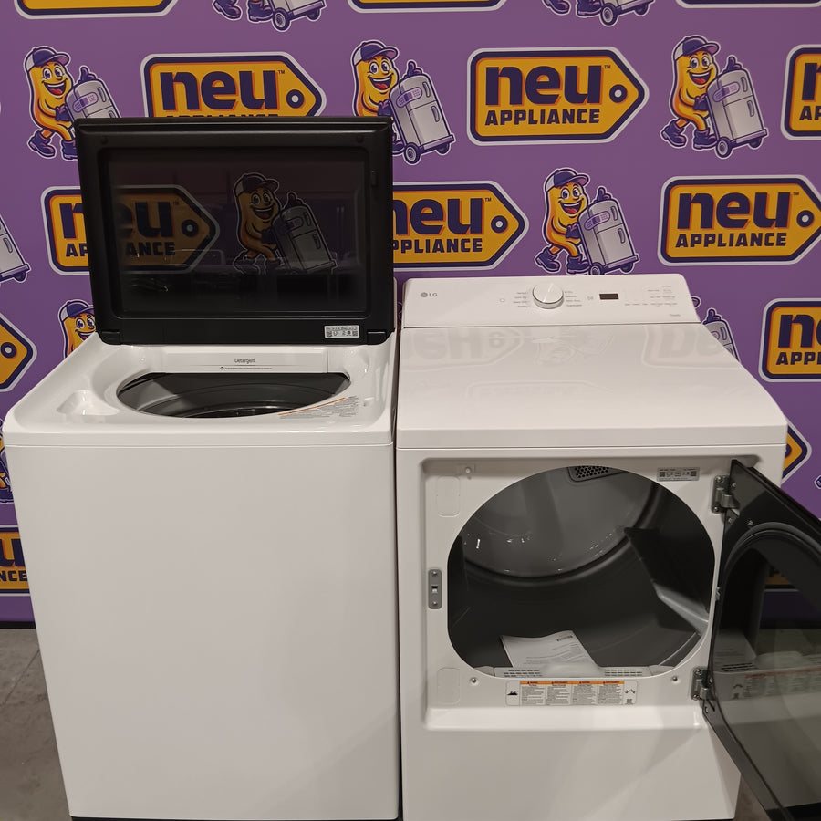 LG 5.5 cu. ft. Mega Capacity Top Load Washer with Impeller in Alpine White WT8400CW - Open Box and LG 7.3 cu. ft. Ultra Large Capacity Rear Control Electric Dryer with AI Sensing and ThinQ® Smart Features DLE8200W - Open Box