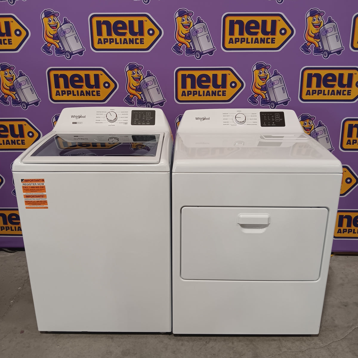Whirlpool 4.2-4.3 Cu. Ft. Top Load Washer with 2-in-1 Removable Agitator and Soft Close Glass Lid WTW4307SW - Scratch & Dent (Minor) and Whirlpool 7.0 cu. ft. Electric Dryer with Adaptive Dry and Wrinkle Shield™ Option WED4307SW - Scratch & Dent (Minor)