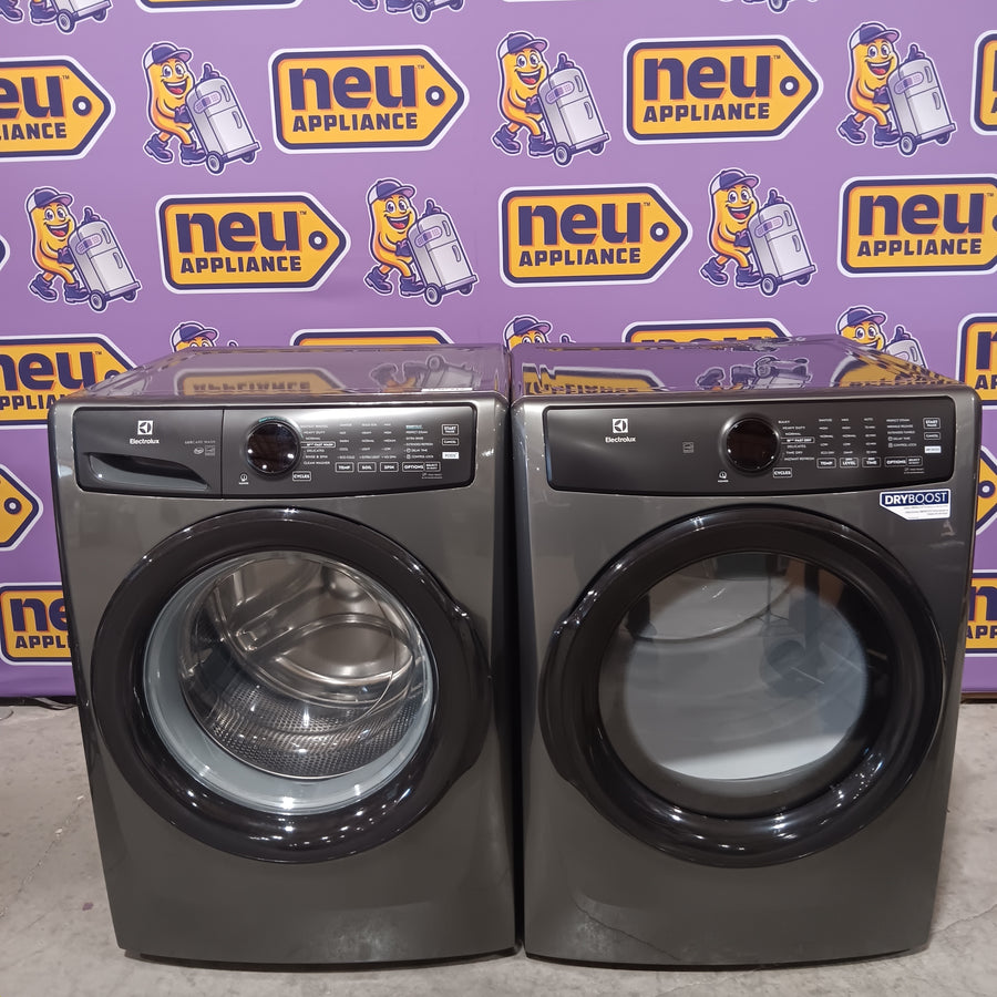 Electrolux 400 Series Front Load Washer - 4.5 Cu. Ft. ELFW7437AT - Scratch & Dent (Minor) and Electrolux 8-cu ft Stackable Vented Electric Dryer with Steam Cycle in Titanium ELFE7437AT - Scratch & Dent (Moderate)
