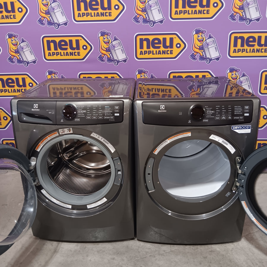 Electrolux 400 Series Front Load Washer - 4.5 Cu. Ft. ELFW7437AT - Scratch & Dent (Minor) and Electrolux 8-cu ft Stackable Vented Electric Dryer with Steam Cycle in Titanium ELFE7437AT - Scratch & Dent (Moderate)